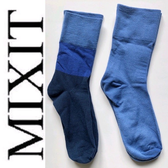 NEW MIXIT Crew Socks 2 PAIRS Blue Shoe Size 4-10 Women’s NWOT - Picture 3 of 14